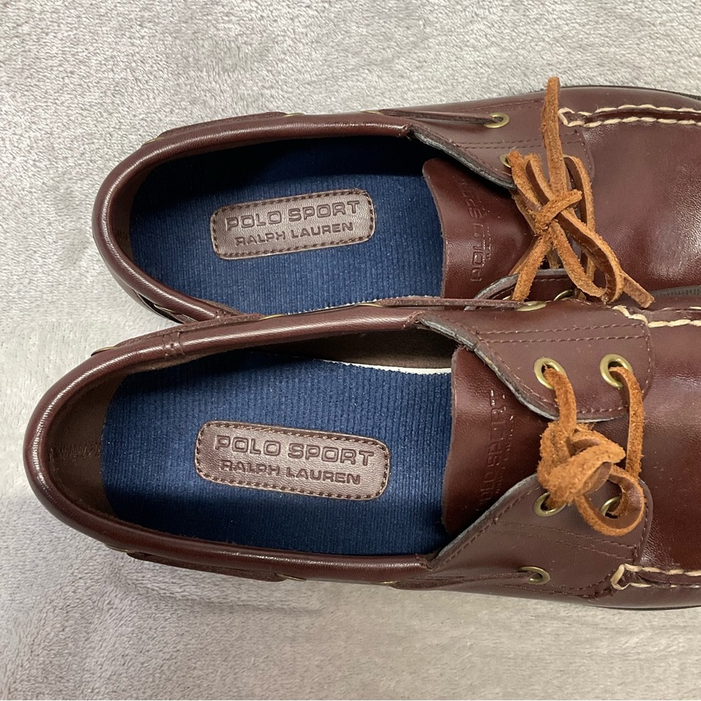 Polo Sport Ralph Lauren Brown Leather Boat Shoes Mens Sz 10D - Picture 4 of 6